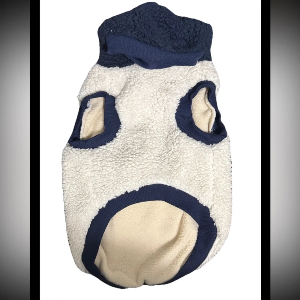 Dog Fleece Hoodie Navy/Cream MD with pocket